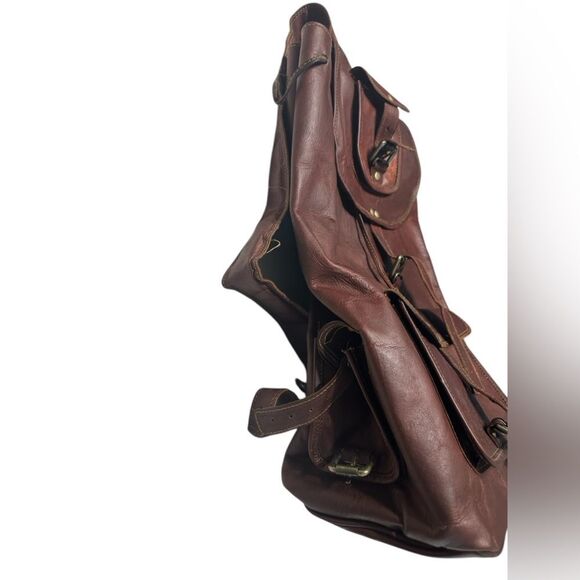 Handmade Vintage Genuine Leather Backpack Brown Tassel Drawstring Buckle 90s USA